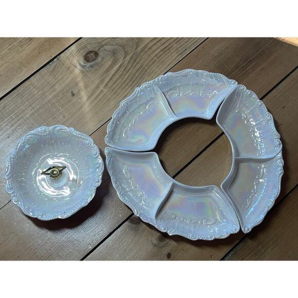 Vintage 4 Piece Divided Fruit Serving Tray dipping bowl.Kitchen Marked Cali. USA - Picture 3 of 9